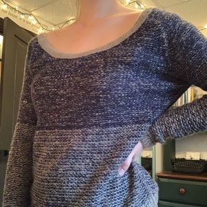 Navy and Gray Off-the-Shoulder Sweater